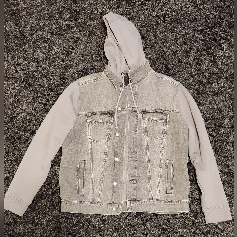 H&M New Look Men's Light Gray Denim Gray Sweatshirt Jacket Large